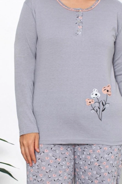 Royalfashion Bavlnené dámske 2-dielne kvetinové pyžamo VEĽKOSŤ PLUS