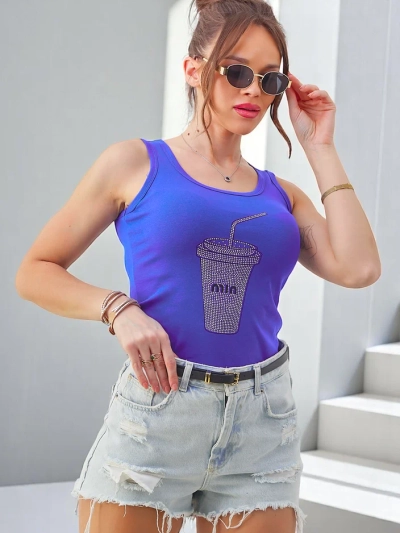 Royalfashion bavlnený dámsky top s rúžovými kamienkami