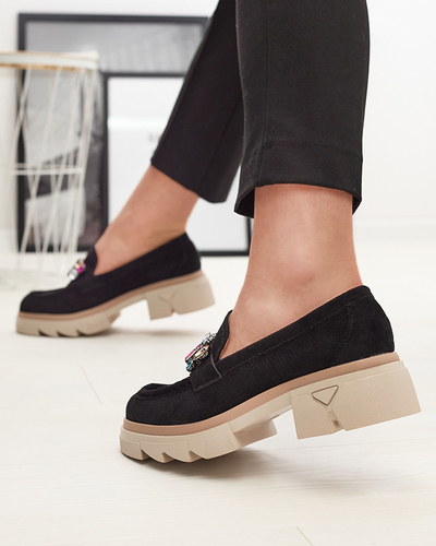 Čierne ažurové dámske mokasíny s ozdobou Bokkso - Obuv