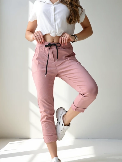 Royalfashion Dámske viskózové skinny nohavice s viazaním v pase
