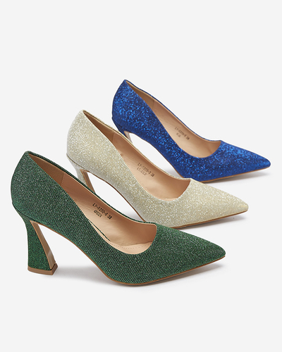 Dámske brokátové lodičky zlatej farby Bluskita - Obuv