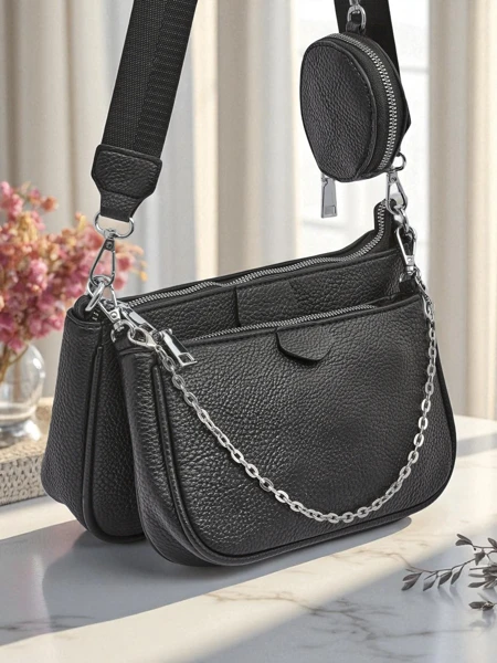 Ženska večnamenska torbica Scylla v črni barvi iz ekološkega usnja