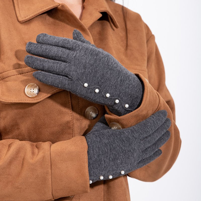 Tmavosivé dámske rukavice s perlami - Rukavice