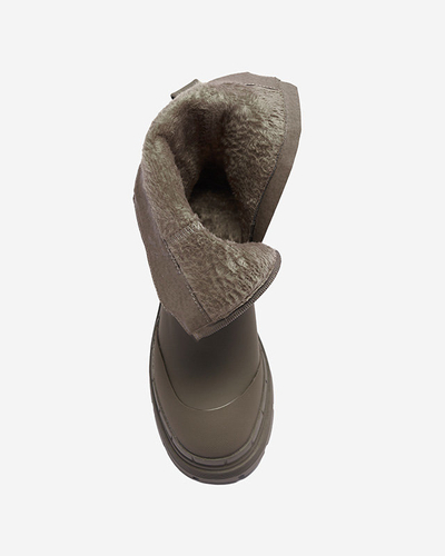 OUTLET Dámske zateplené vysoké čižmy v khaki farbe Jori - Obuv