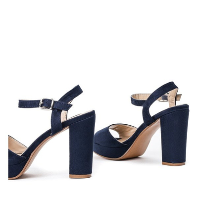 Granatowe sandały na słupku Nika - Obuwie