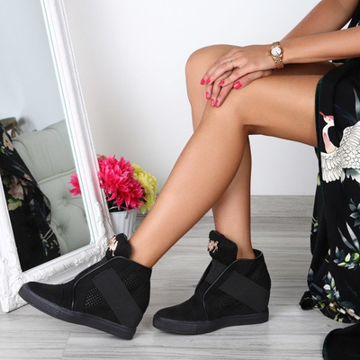 Czarne sneakersy na koturnie - Obuwie