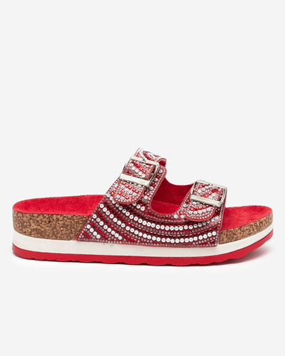 Dámske papuče s kubickými zirkónmi v červenej farbe Lalud-Shoes