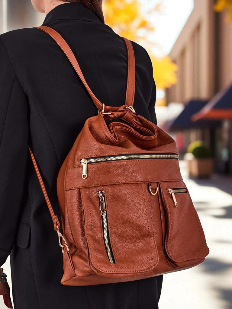 Ženska Torba Aurelia Shopper Camel Velika A4 iz Eko Usnja za na Ramo in v Roko