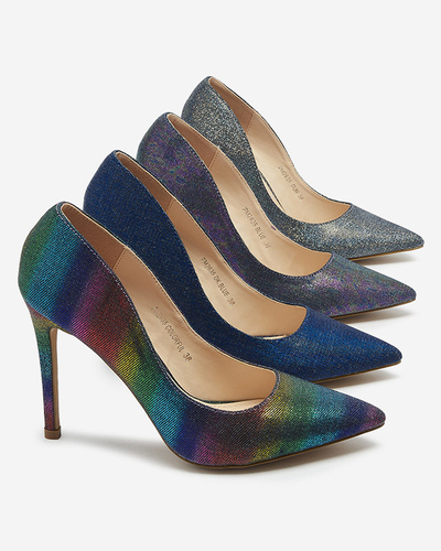 OUTLET Grafitové holografické dámske lodičky na podpätku Soddo- Obuv