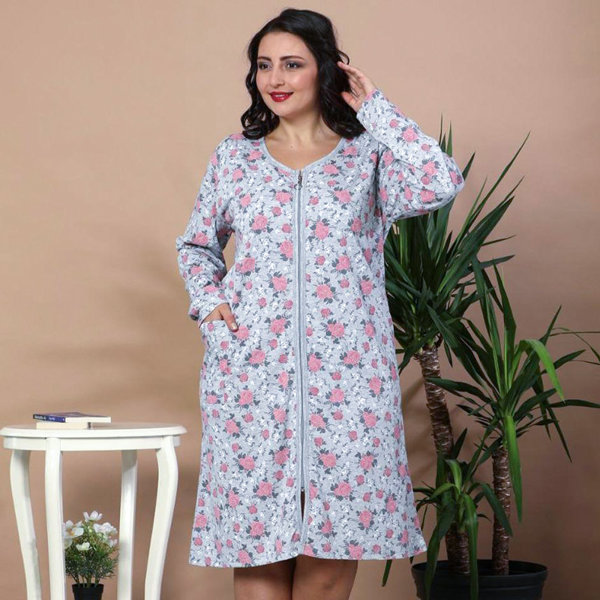 Šedá kvetinová nočná košeľa PLUS SIZE- Oblečenie