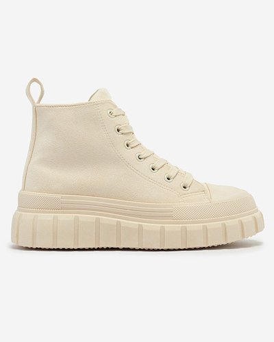 OUTLET Krémové dámske šnurovacie športové topánky a'la tenisky Netara - Obuv