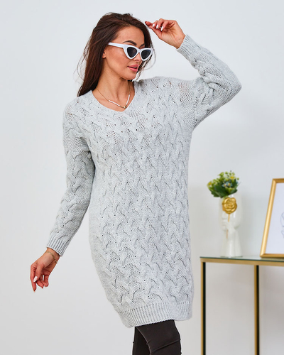 Royalfashion Svetlosivé dámske svetrové šaty