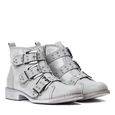 Szaro-srebrne workery z trzema klamrami Momo - Obuwie