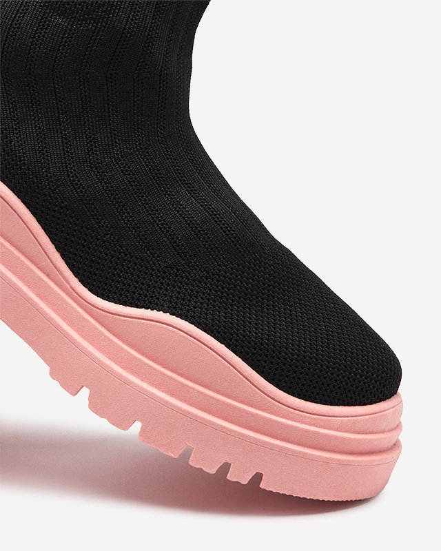 OUTLET Športové čierno-ružové dámske čižmy na plochom podpätku Yorika - Obuv