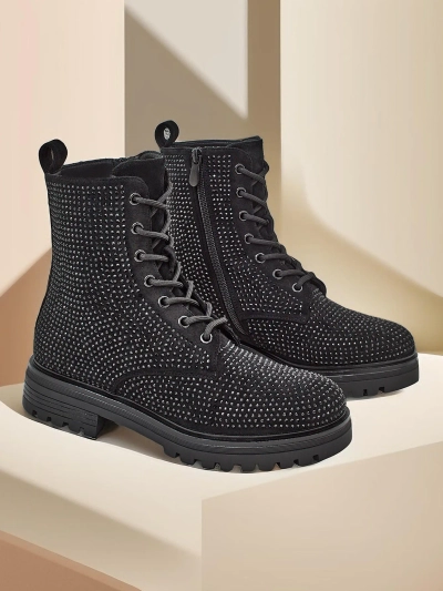 Royalfashion Dámske čižmy so šnurovaním a kamienkami Russos