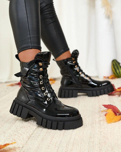 Royalfashion Dámske lakované čierne čižmy Wefetto