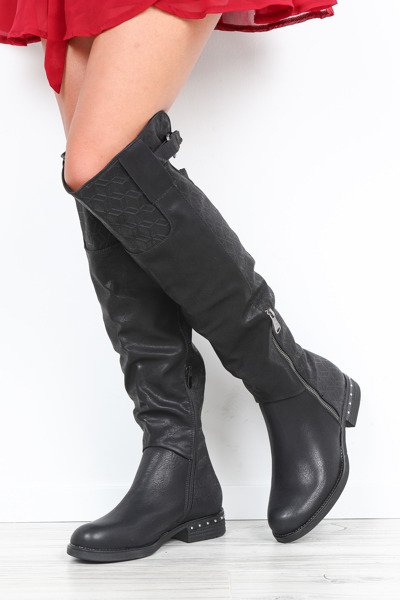 Czarne kozaki z eko skóry Agatha- Obuwie