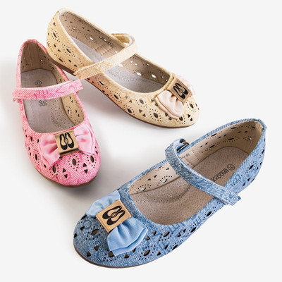 Dievčenské ružové prelamované baleríny s mašľou Turina - Topánky