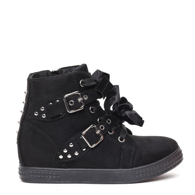 Czarne sneakersy na koturnie z ćwiekami Savannah - Obuwie