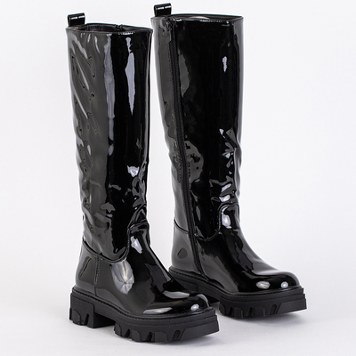 Čierne lakované dámske čižmy Kimmi - Obuv