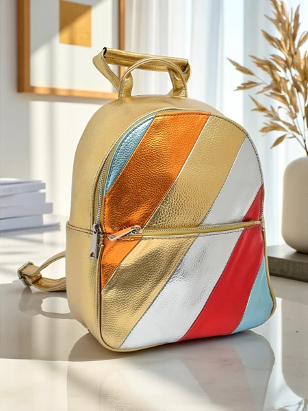 Royalfashion Dámsky batoh z eko-kože s metalickými pruhmi