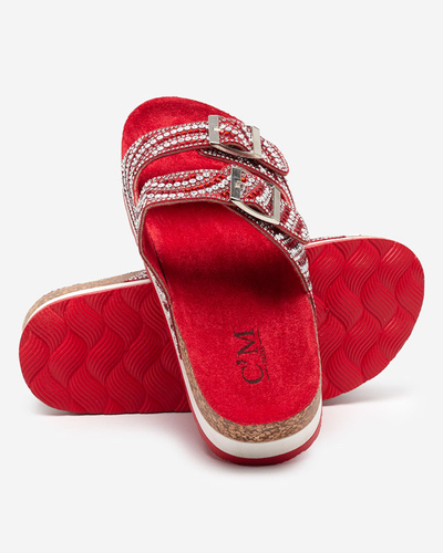 Dámske papuče s kubickými zirkónmi v červenej farbe Lalud-Shoes