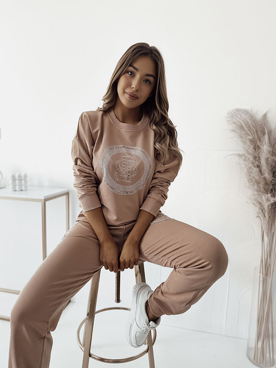 Royalfashion Svetlohnedá dámska mikinová súprava so zirkónmi