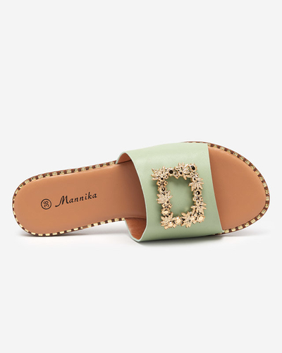 Zelené elegantné dámske papuče so zlatým ornamentom Meriso - Obuv
