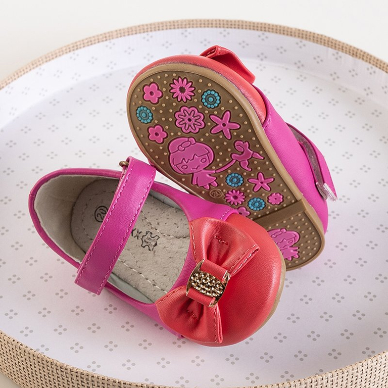 Dievčenské balerínky fuchsie s koralovou špičkou a mašličkou Eligia - Topánky