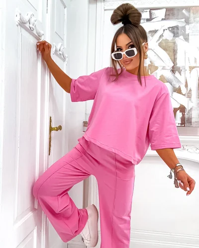 Royalfashion Dámsky bavlnený set s rozšírenými nohavicami