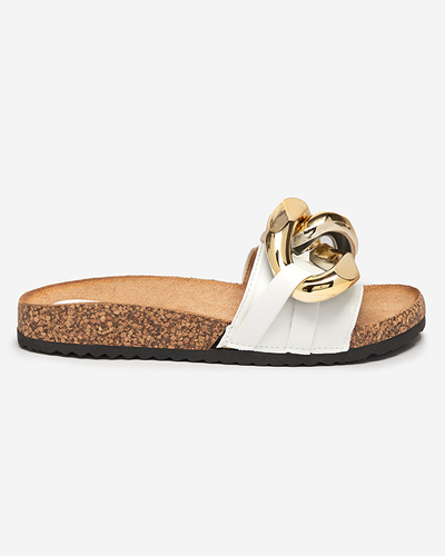 Ženski sandali Athenis Bianco Royalfashion – ekološko usnje, zlata veriga
