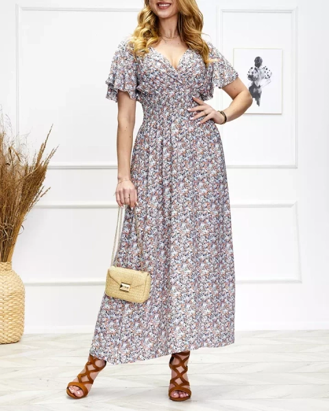 Dámske kvetinové midi šaty v modrej a oranžovej farbe - Oblečenie