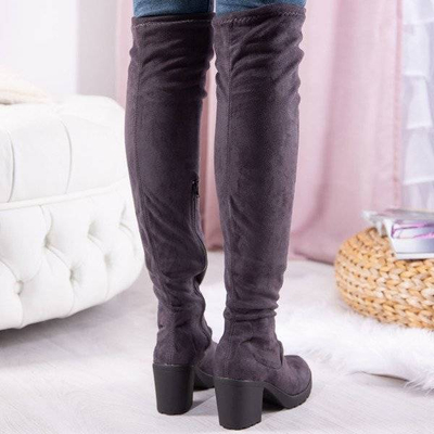 OUTLET Šedé čižmy na vyššom stĺpiku Moccalinea - Obuv