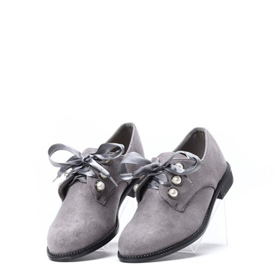 Szare półbuty z perełkami Perle- Obuwie