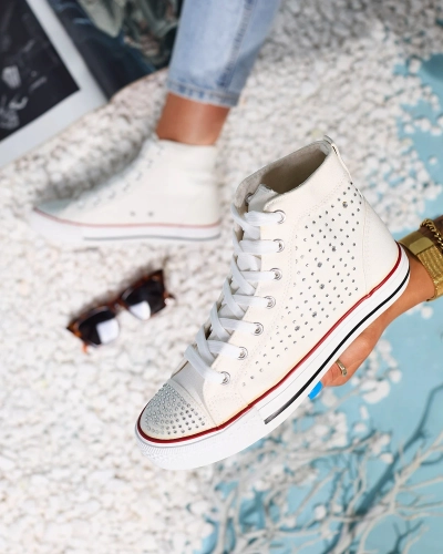 Biele vysoké tenisky so zirkónmi Totulu- Obuv