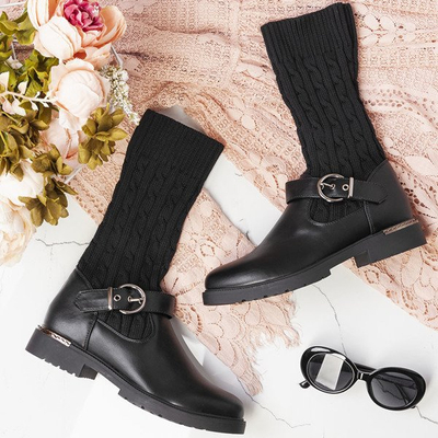 Czarne kozaki z materiałową cholewką Marin - Obuwie