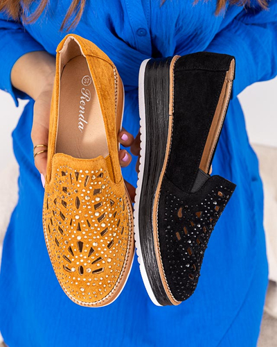 OUTLET Hnedé dámske topánky s kubickými zirkónmi Lamsiou - Obuv