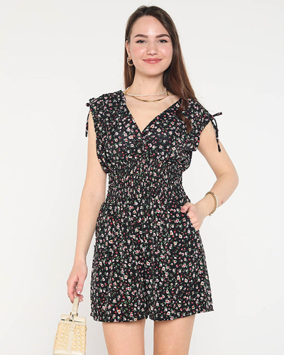 Dámsky krátky overal s čiernym kvetom - oblečenie