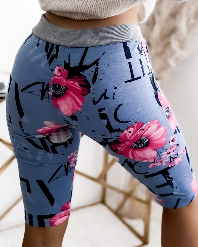 3/4 modré a ružové dámske šortky s potlačou PLUS SIZE - Oblečenie