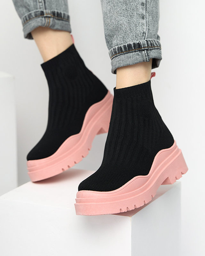 OUTLET Športové čierno-ružové dámske čižmy na plochom podpätku Yorika - Obuv