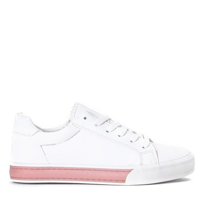 OUTLET Biało - różowe sportowe buty ze skóry ekologicznej Elia - Obuwie