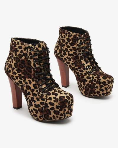 Royalfashion Béžové dámske vysoké čižmy na podpätku s leopardím vzorom Seficone