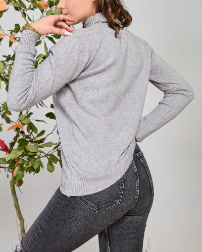 Royalfashion Šedý dámsky sveter s rolákom