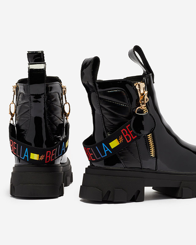 Dámske čierne lakované čižmy Osallu - Footwear
