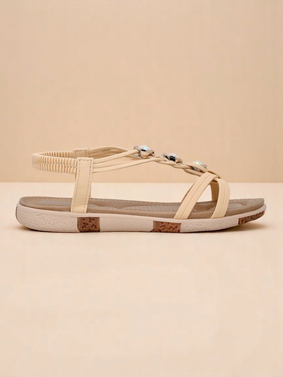 Ženski sandali Royalfashion Bellona bež s cirkoni na platformi