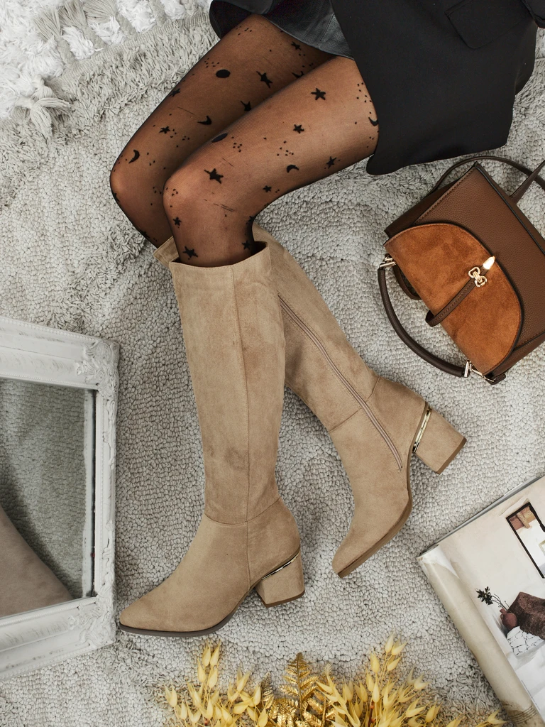 Ženski eko semiš škornji s stebričasto peto Niefio