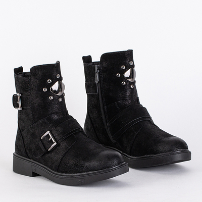 Roza čierne členkové čižmy na plochom opätku - topánky