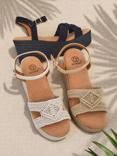 Royalfashion Dámske sandále na klinovom podpätku pletené Sunny Day