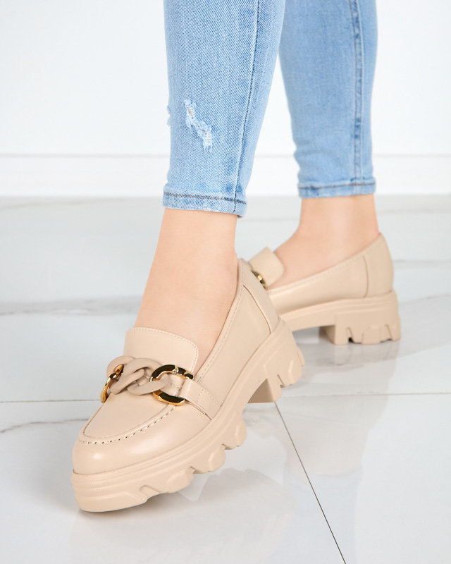 Béžové dámske topánky s hrubou podrážkou so zdobením Simero - Obuv