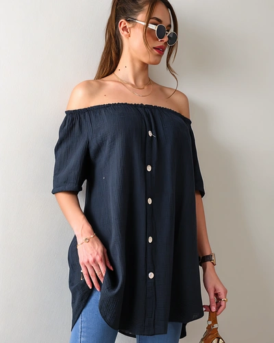 Dámska blúzka Royalfashion z bavlny inšpirovaná španielskym štýlom s dekoratívnymi gombíkmi